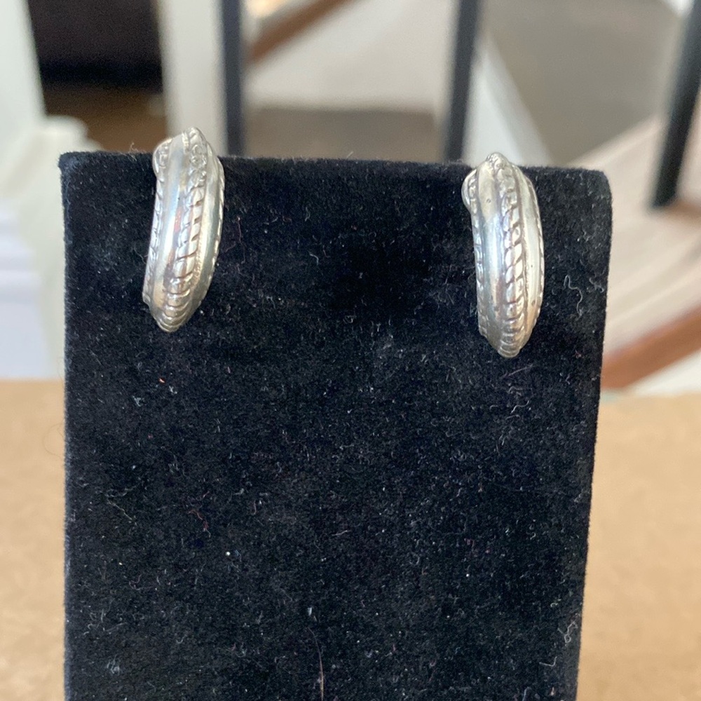 Brighton retired silver puffed scrolled open hoop post earrings